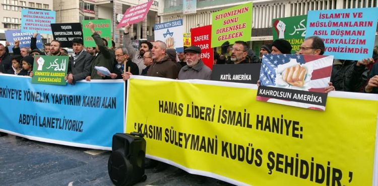 ABD'NİN TÜRKİYE'YE YÖNELİK YAPTIRIM KARARI VE KASIM SÜLEYMANİ'Yİ ŞEHİT ETMESİ ANKARA'DA PROTESTO EDİLDİ (VİDEO-FOTO)