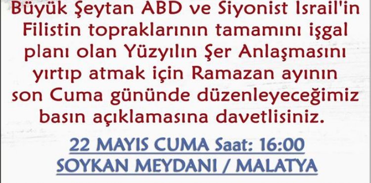 MALATYA'DA DÜNYA KUDÜS GÜNÜ BASIN AÇIKLAMASI (DAVET)